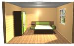 
Спалня от кафяво пдч с врати и елементи от зелен мдф гланц